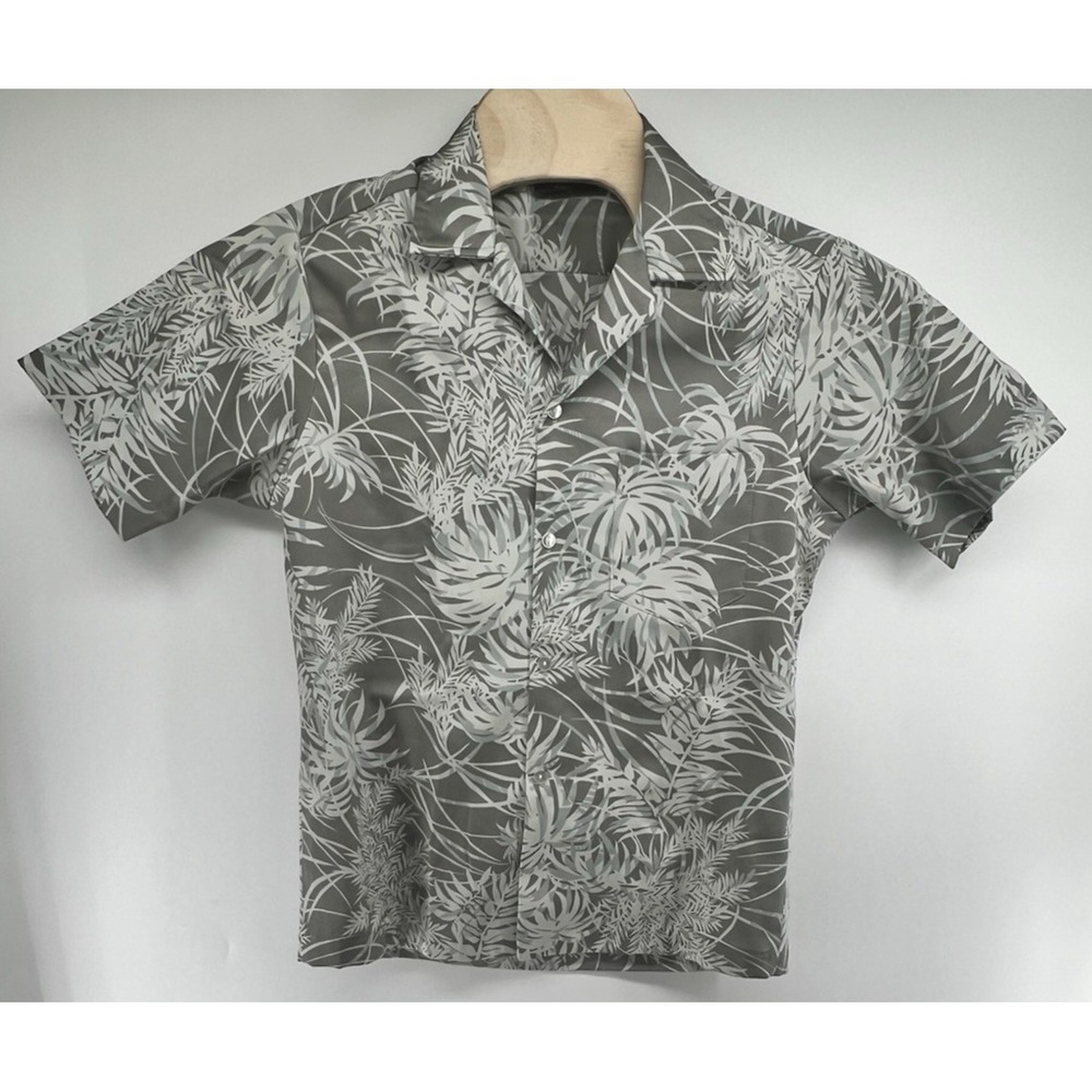 Vtg Liberty House of Hawaii Button Front Shirt Light Gray Blue Floral Medium
